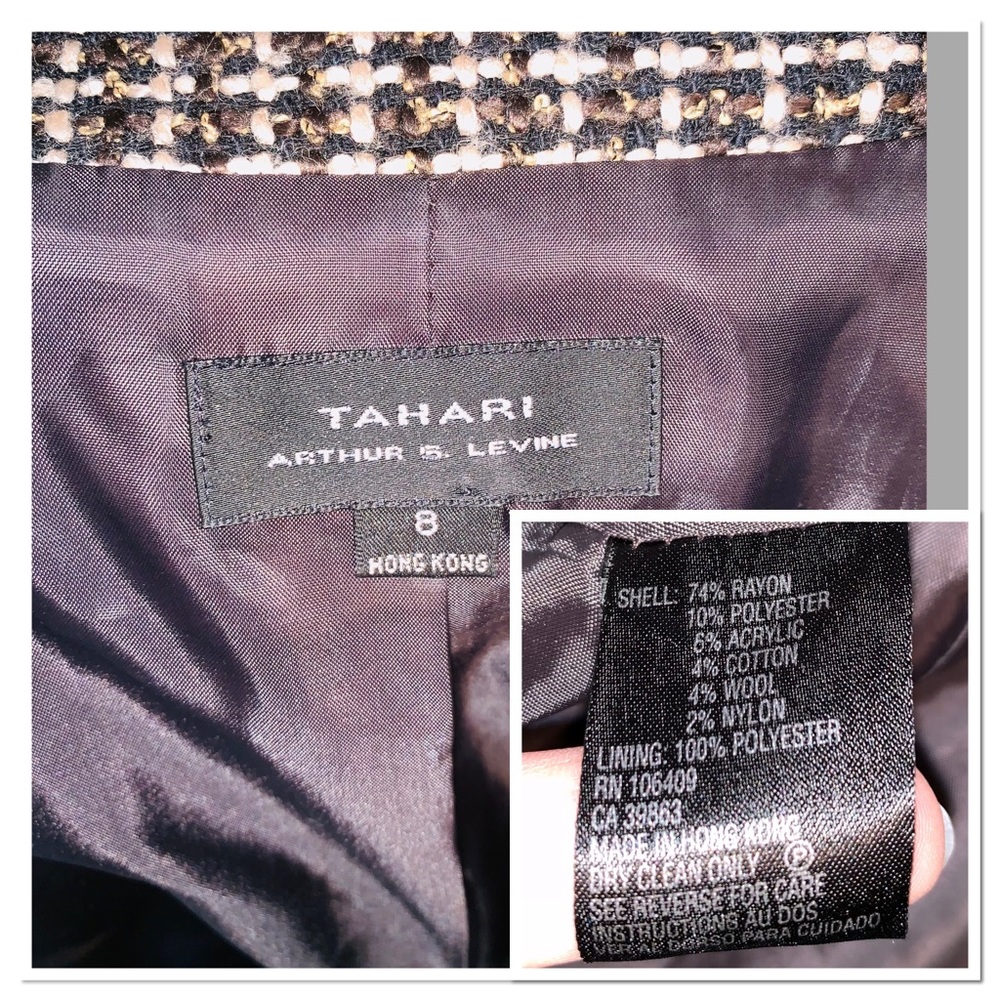 EUC Tahari brown tweed blazer raw fringe edges - Picture 8 of 8